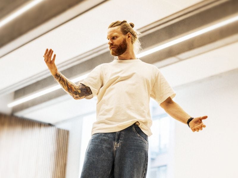 Sam Ryder (Jesus Christ) and the cast in the rehearsal room for Jesus Christ Superstar coming to the London Palladium and Theatre Royal Drury Lane.