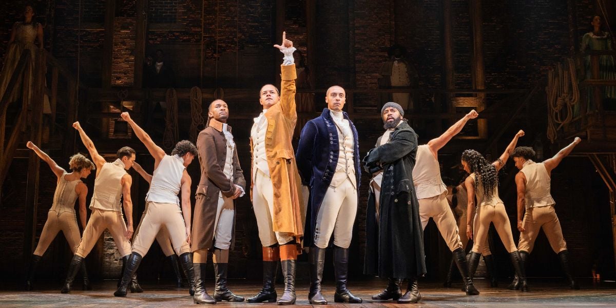 Hamilton production image. Shak Mancel James, Stephenson Ardern-Sodje, Ashley J. Daniels and Alexander Bellinfantie