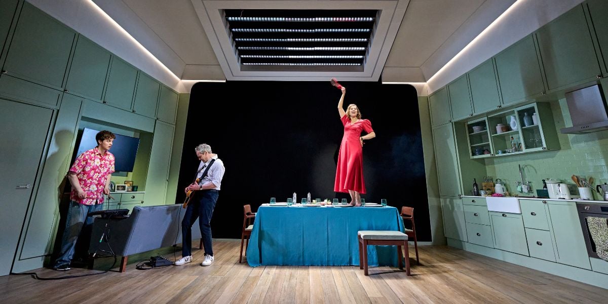 Cormac McAlinden (Harry), Jamie Glover (Michael) & Rosamund Pike (Jessica) in Inter Alia at the Wyndham's Theatre. 