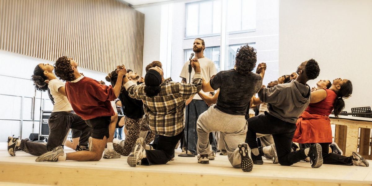 Sam Ryder (Jesus Christ) and the cast in the rehearsal room for Jesus Christ Superstar coming to the London Palladium and Theatre Royal Drury Lane.