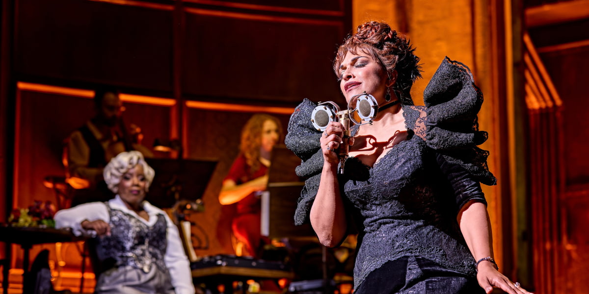 The cast of Hadestown, playing at the Lyric Theatre, London. 
