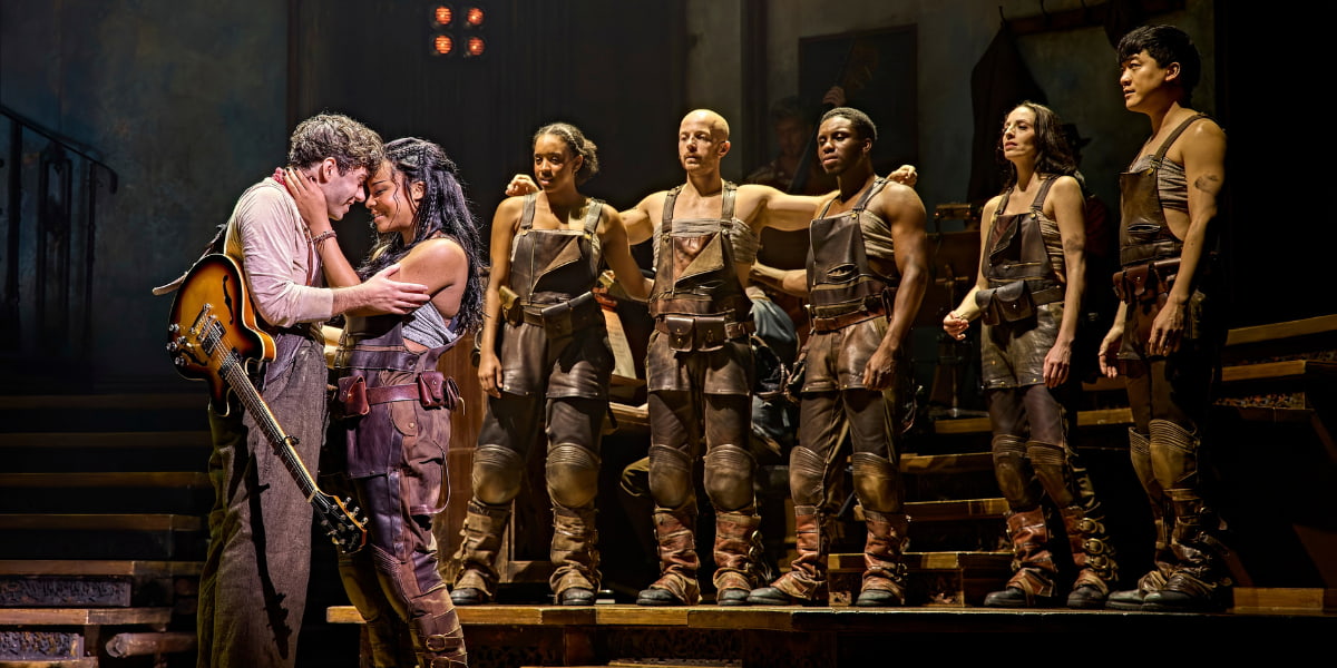 The cast of Hadestown, playing at the Lyric Theatre, London. 