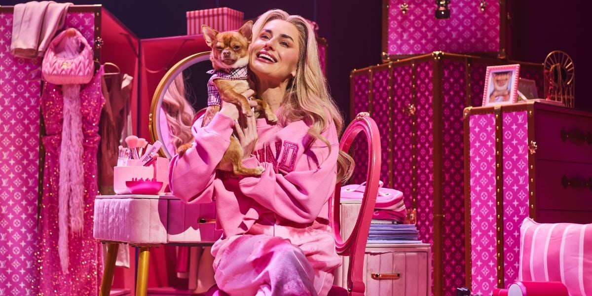 Legally Blonde production photo. Amber Davies as Elle Woods.