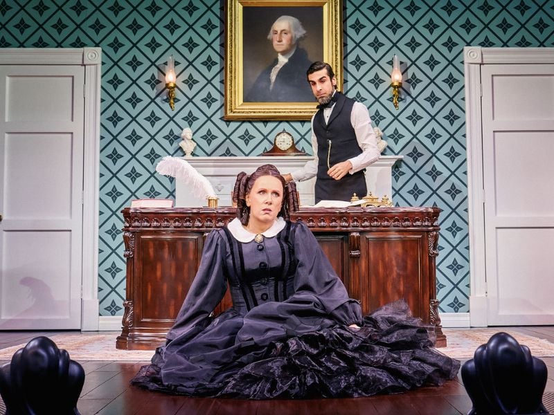 Catherine Tate as Mary Todd Lincoln and Scott Karim as Mary's Husband, Abraham Lincoln in Oh, Mary!