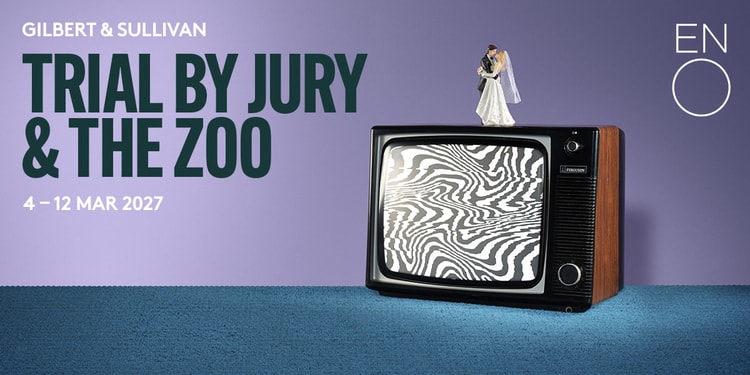 Trial by Jury & The Zoo artwork – English National Opera production of two Gilbert & Sullivan works exploring love, chaos and satire