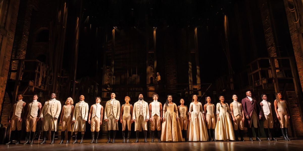 Hamilton production image. The cast of Hamilton.