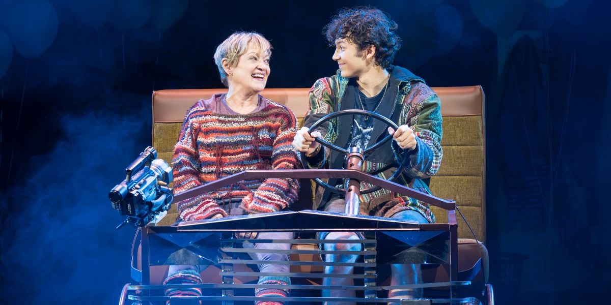 Kimberly Akimbo production image.  Maria Friedman as Kimberly Levaco and Gilli Jones as Seth Weetis.