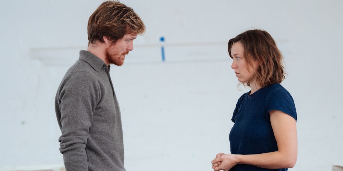 George Kemp and Liv Hill in rehearsal for 1536.