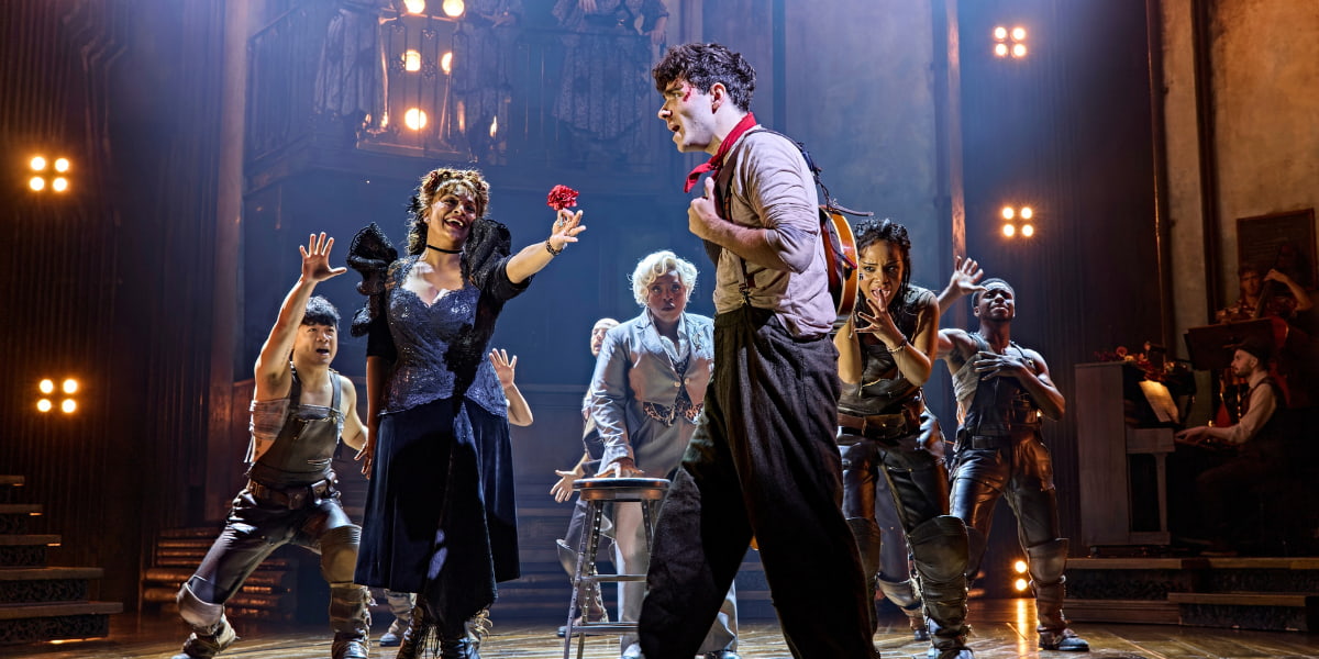 The cast of Hadestown, playing at the Lyric Theatre, London. 