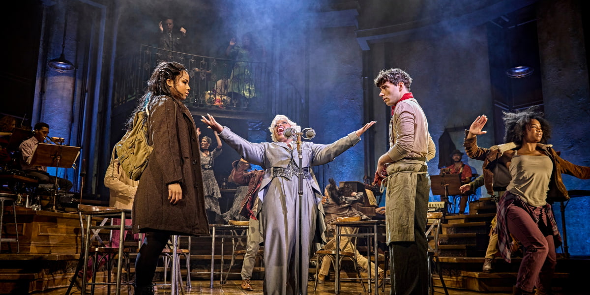 The cast of Hadestown, playing at the Lyric Theatre, London. 