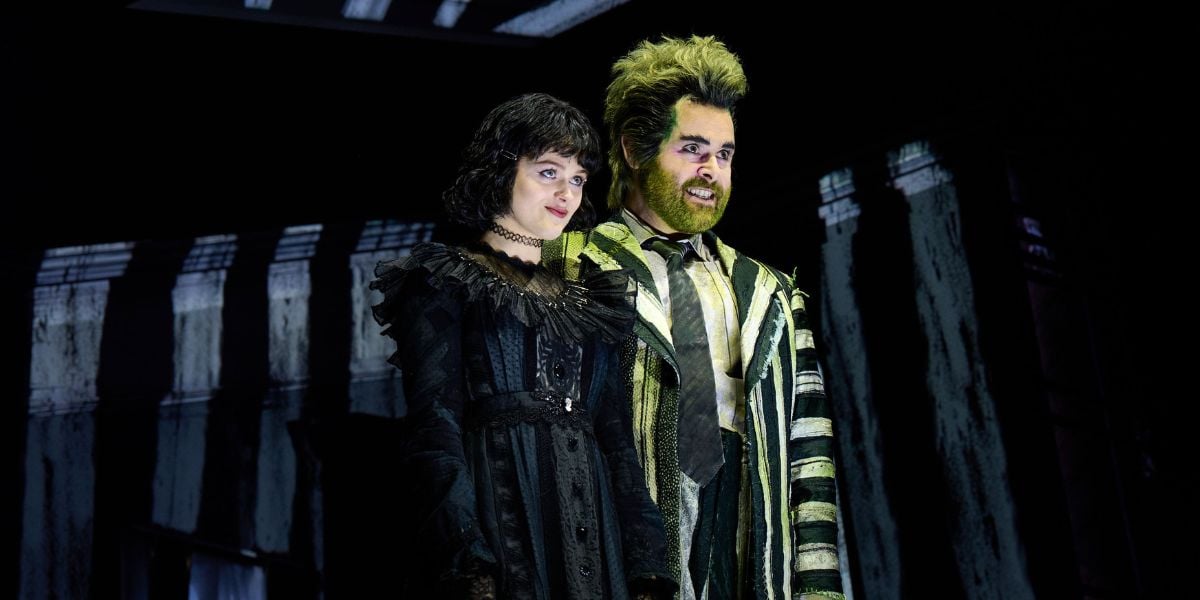 David Fynn as Beetlejuice and Hannah Nordberg as Lydia Deetz in Beetlejuice the Musical, West End