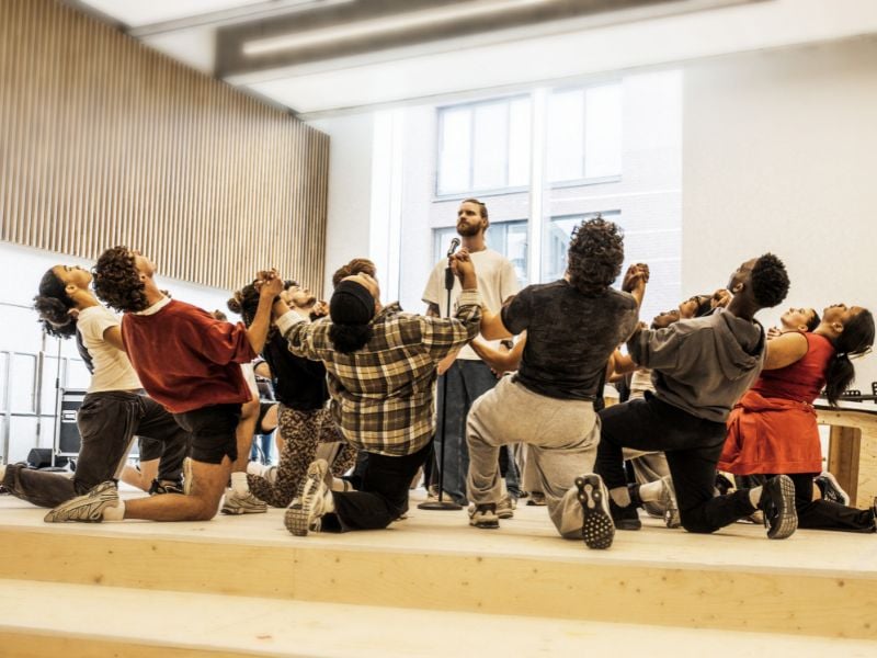 Sam Ryder (Jesus Christ) and the cast in the rehearsal room for Jesus Christ Superstar coming to the London Palladium and Theatre Royal Drury Lane.