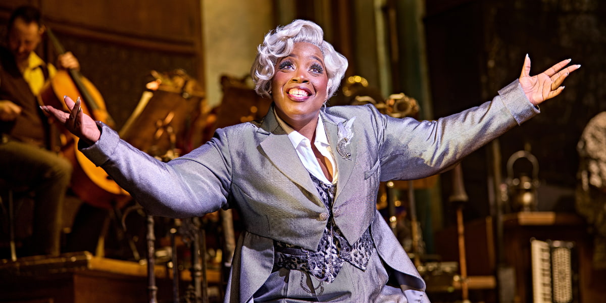 The cast of Hadestown, playing at the Lyric Theatre, London. 